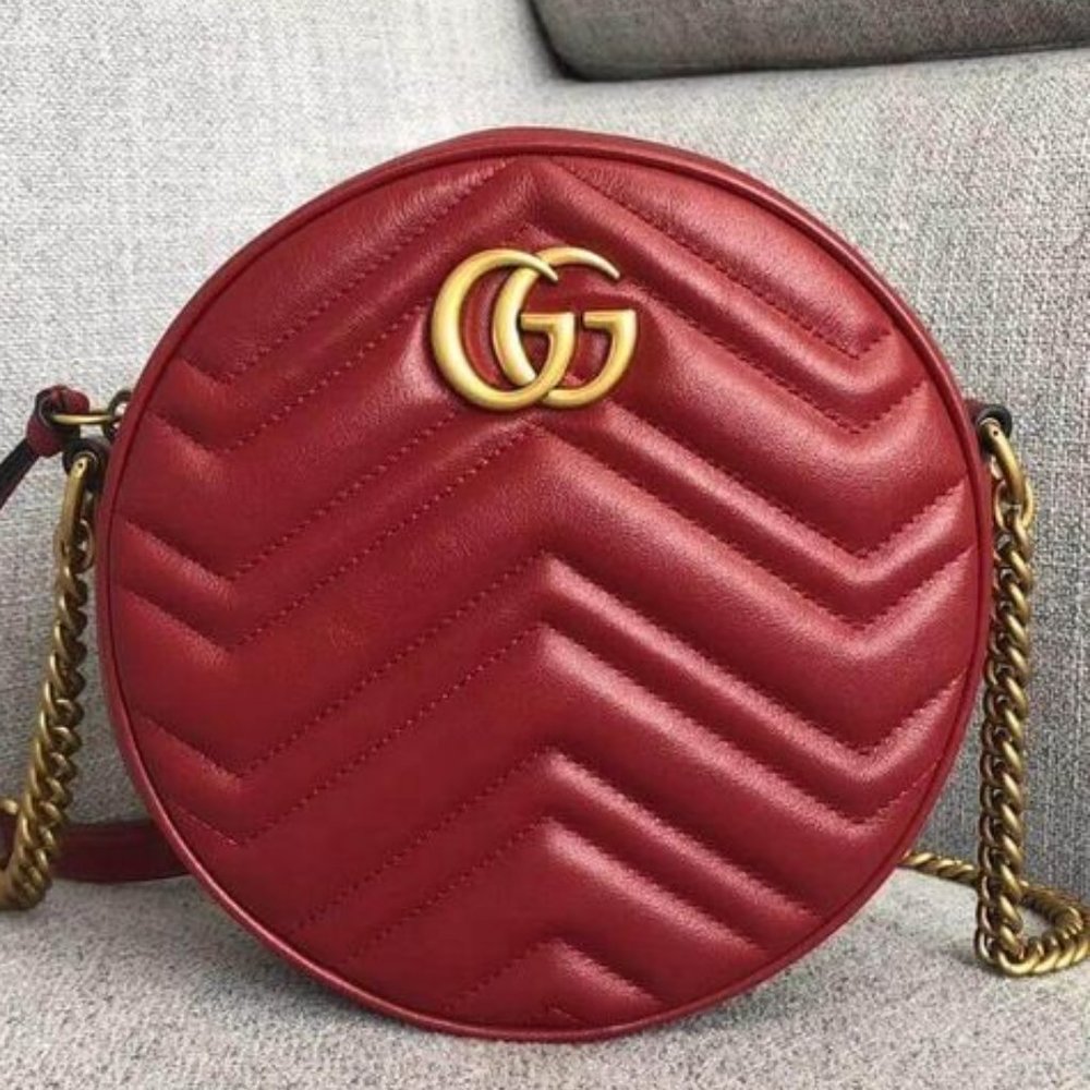 Gucci GG Mini Marmont Round Shoulder Bag in Red NEW IN DUST BAG
